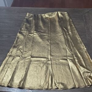 LOFT Metallic Gold A-Line Midi Skirt